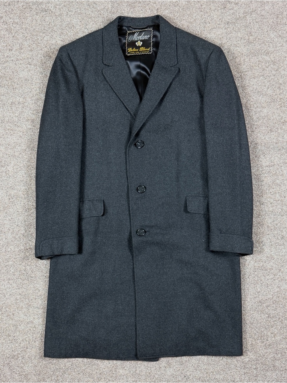 Vintage Hudson’s Grey Long Wool Overcoat Men’s Large Single Breasted Winter Coat